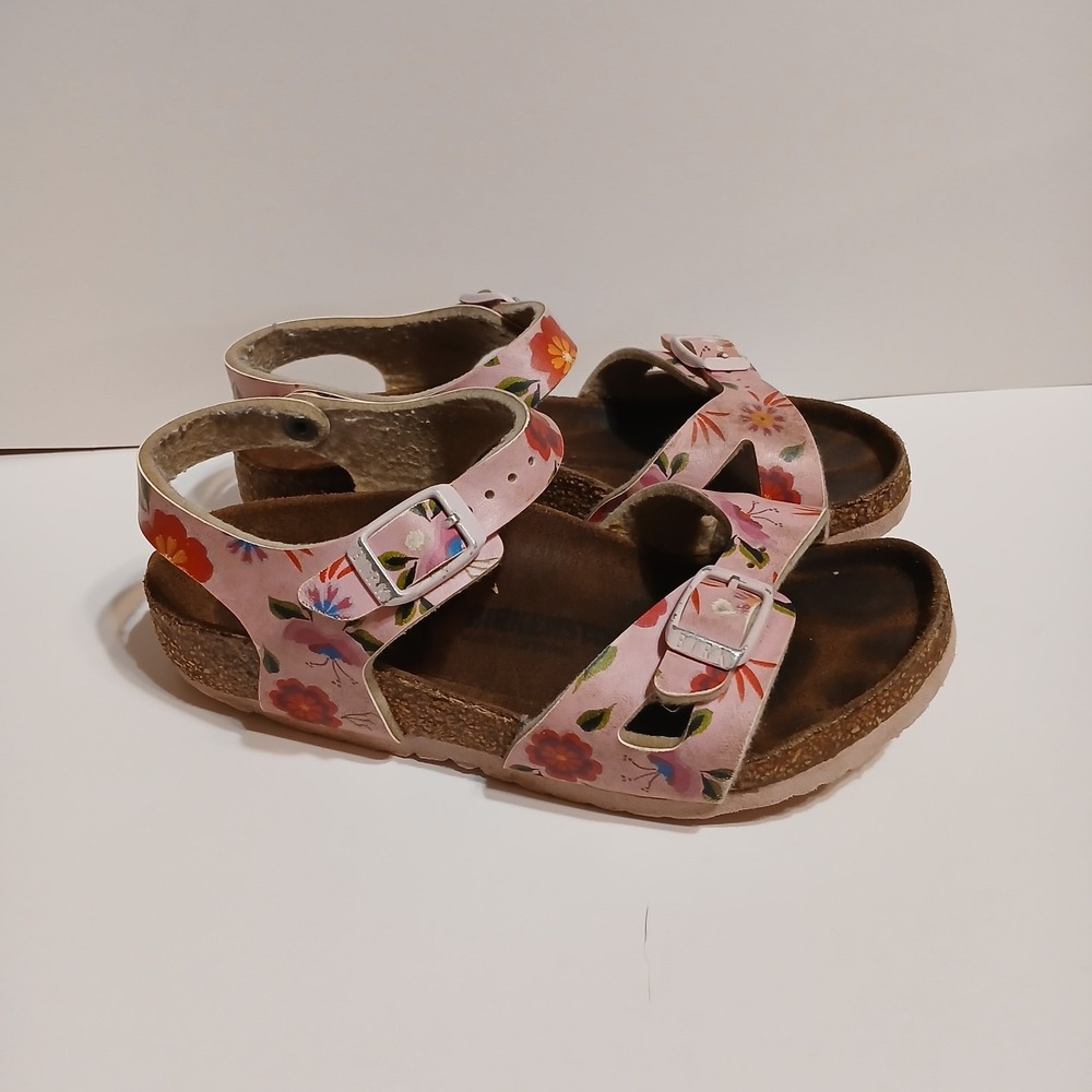 Birkenstock Girls Rio Birko-Flor Pink Floral Sandals Size 11.5 EU 29